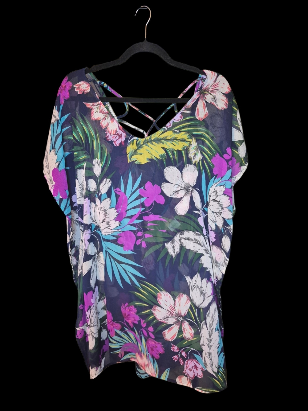 Kona Sol Navy Tropical Floral Swim Cover-Up with Tassel Hem - Picture 8 of 8